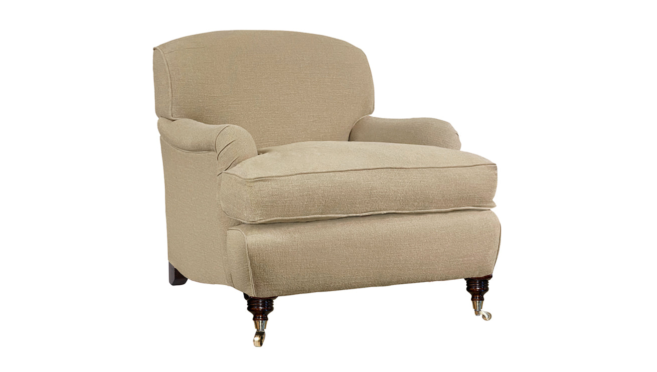 David Seyfried Oakley Chair  in Christopher Farr Nola Natural fabric. Showroom Clearance