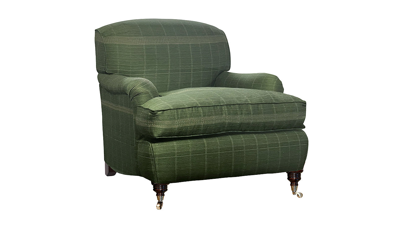 David Seyfried Oakley Chair in Jennifer Shorto Midnight Mademoiselle Green fabric