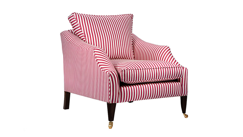 David Seyfried Rochester Chair in Sanderson Pinetum Stripe Mulberry fabric