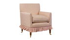 David Seyfried Salvesen Graham chair in  Ian Sanderson Miss Polly Persimon & Miss Polly Carrot fabrics with Samuel & Sons Ilana Coral border tape