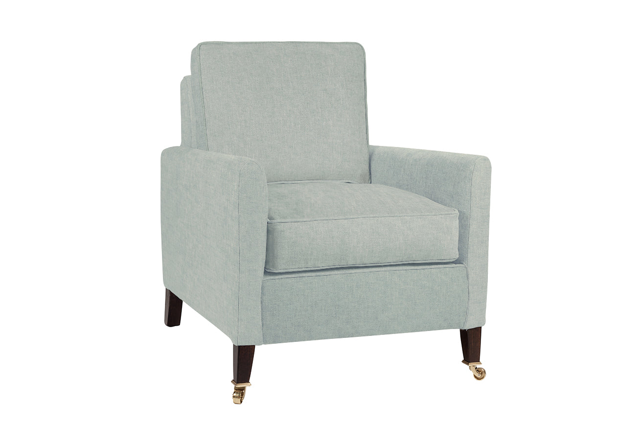 David Seyfried Sanford arm chair in GP&J Baker Baker House Soft Blue 