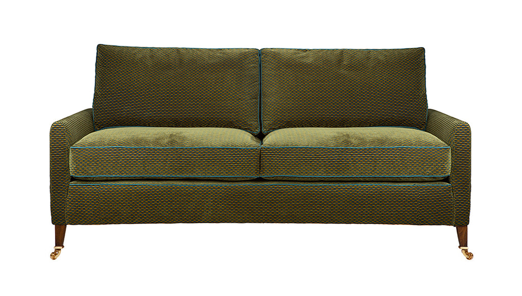 David Seyfried Sanford Sofa in Fabricut Struttura Velvet fabric with La Passementeries Large Passepoil Pomme et Canard Flanged Cord piping