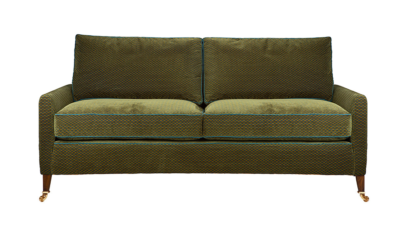 David Seyfried Sanford Sofa in Fabricut Struttura Velvet fabric with La Passementeries Large Passepoil Pomme et Canard Flanged Cord piping