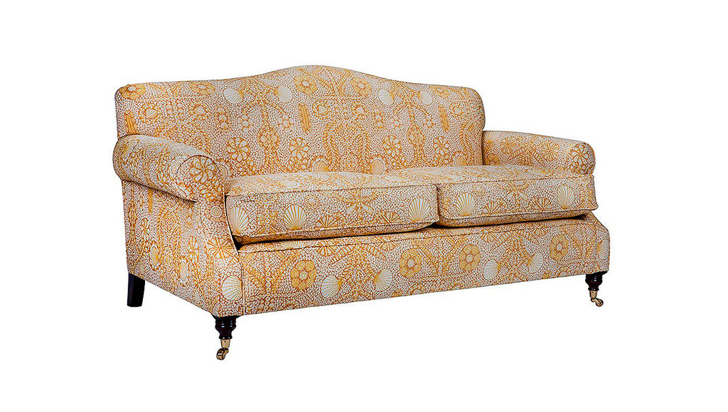 David Seyfried Shaped Back Sofa with pattern side view 