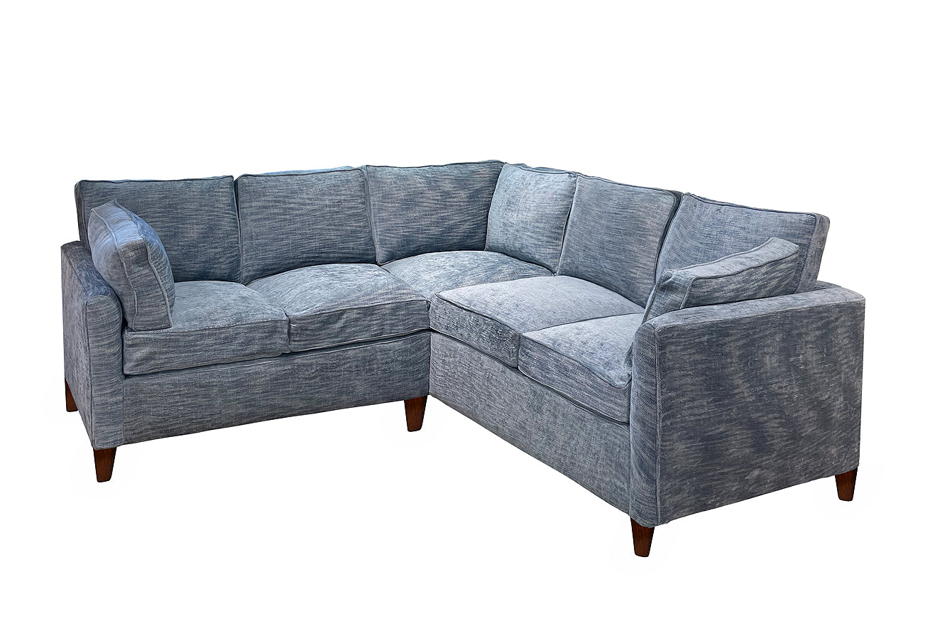 David Seyfried Side Cushion Corner Unit in Marvic Perses Chambray 5802-23 fabric. Showroom Clearance 