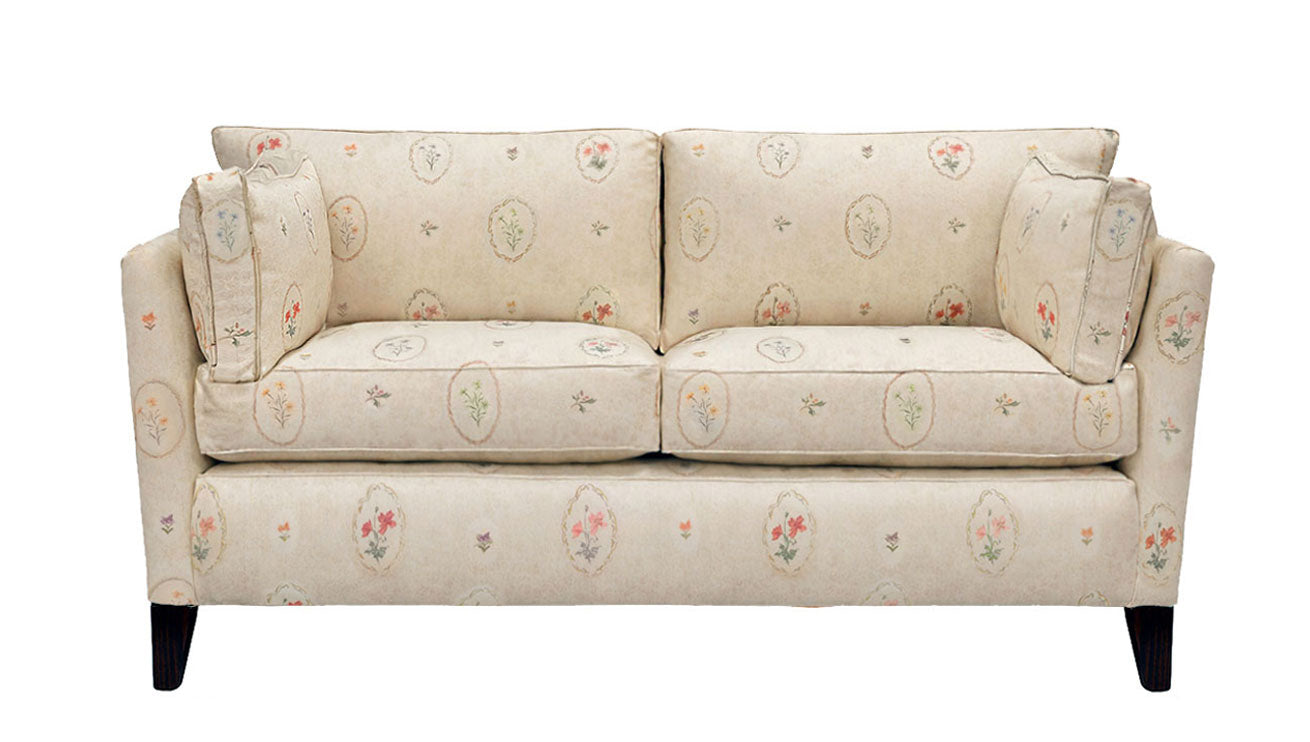 David Seyfried Side Cushion 2.5 Seater Sofa in Parker & Jules Bibury Spring Tea fabric. Showroom Clearance