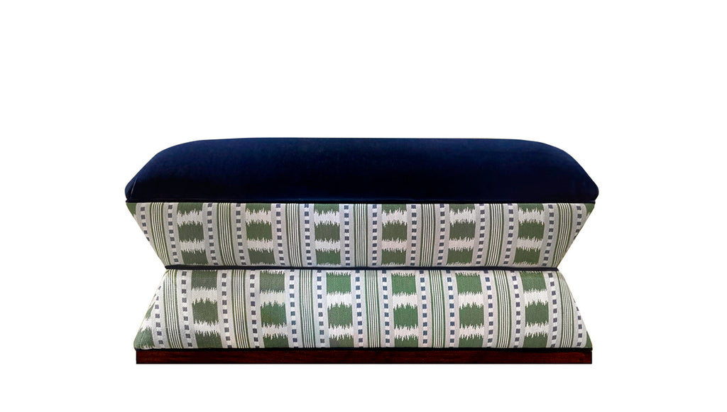 David Seyfried Waisted End of Bed Stool in James Hare Paxton Stripe fabric