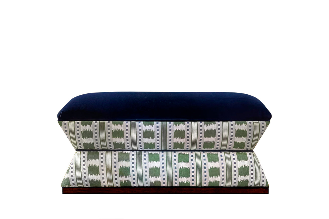 David Seyfried Waisted End of Bed Stool in James Hare Paxton Stripe fabric