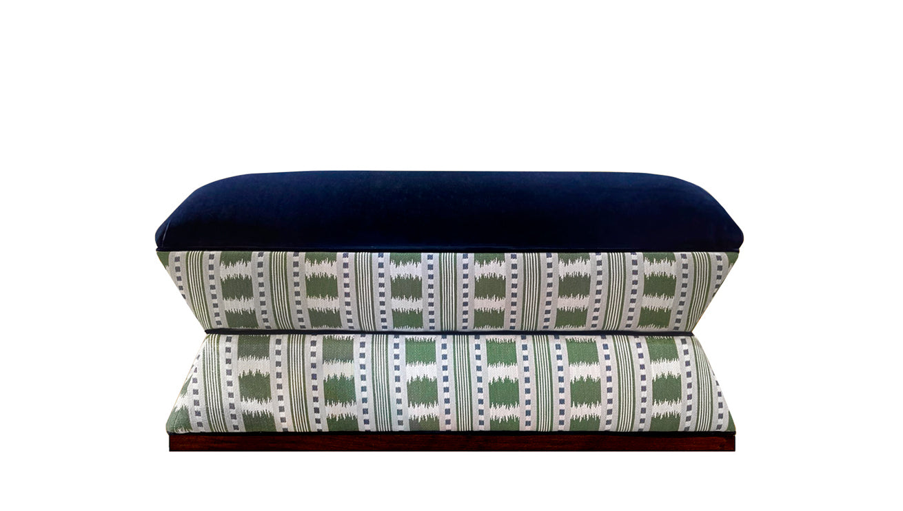 David Seyfried Waisted End of Bed Stool in James Hare Paxton Stripe fabric