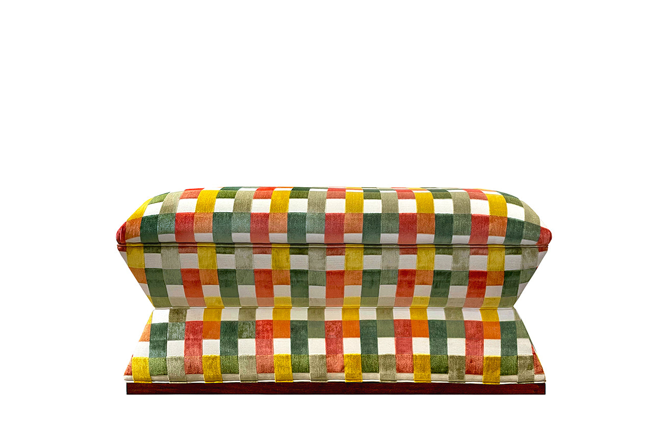 David Seyfried Bobbin Leg Stool in Stroheim Aldora Island velvet fabric. Showroom Clearance.