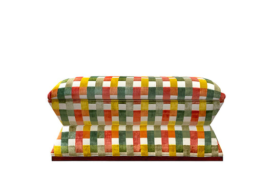 David Seyfried Bobbin Leg Stool in Stroheim Aldora Island velvet fabric. Showroom Clearance.