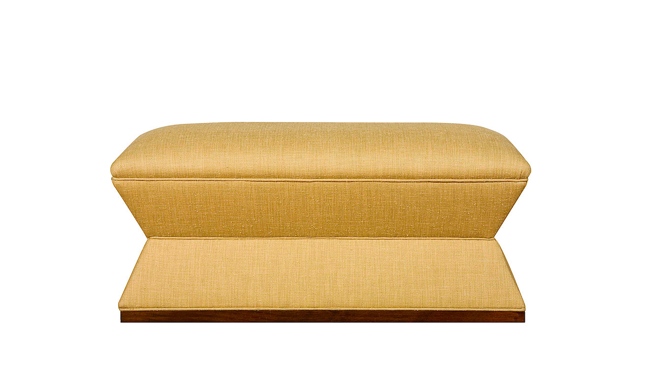David Seyfried Waisted End of Bed Stool in yellow fabric