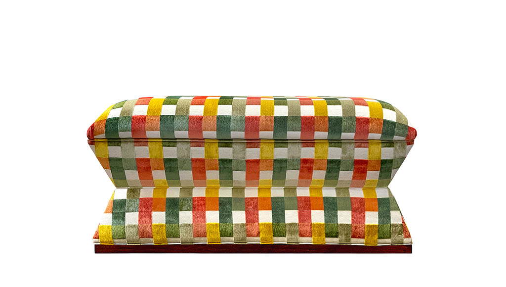David Seyfried Waisted End of Bed Stool in Stroheim Aldora Island velvet fabric