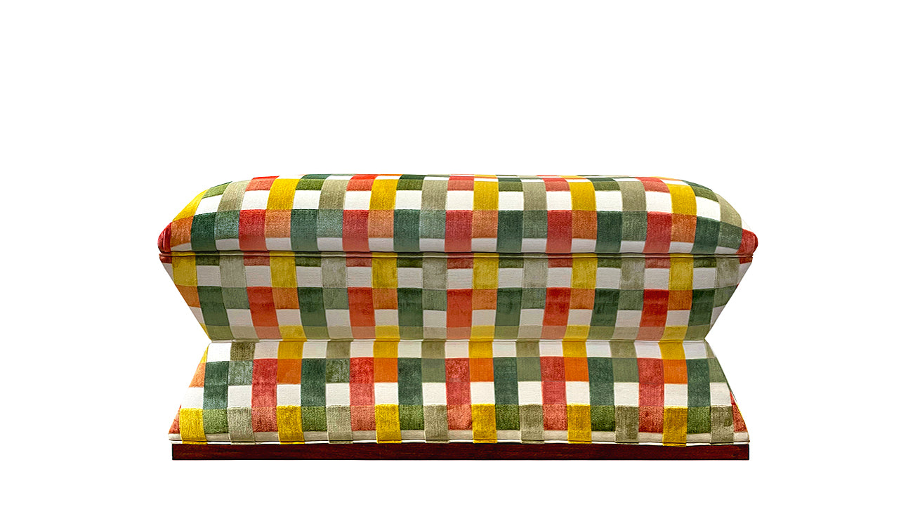 David Seyfried Waisted End of Bed Stool in Stroheim Aldora Island velvet fabric