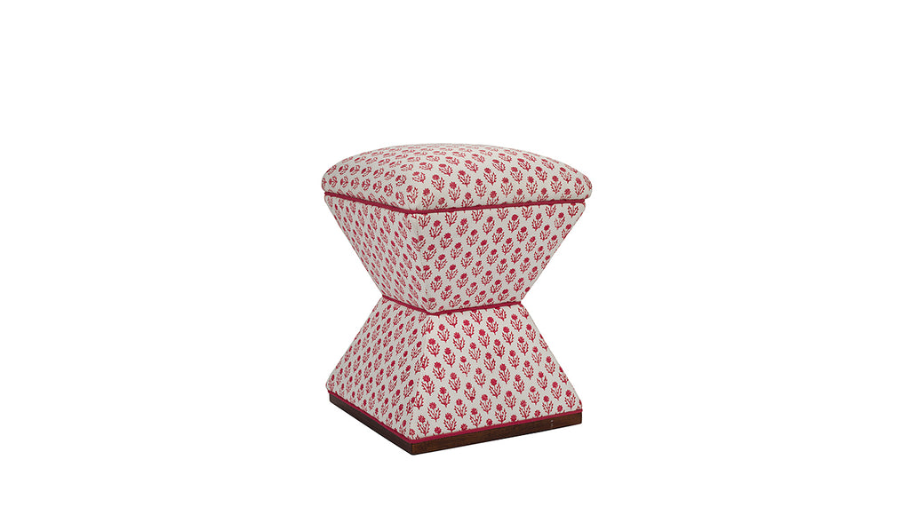 David Seyfried Waisted Stool in red and white fabric