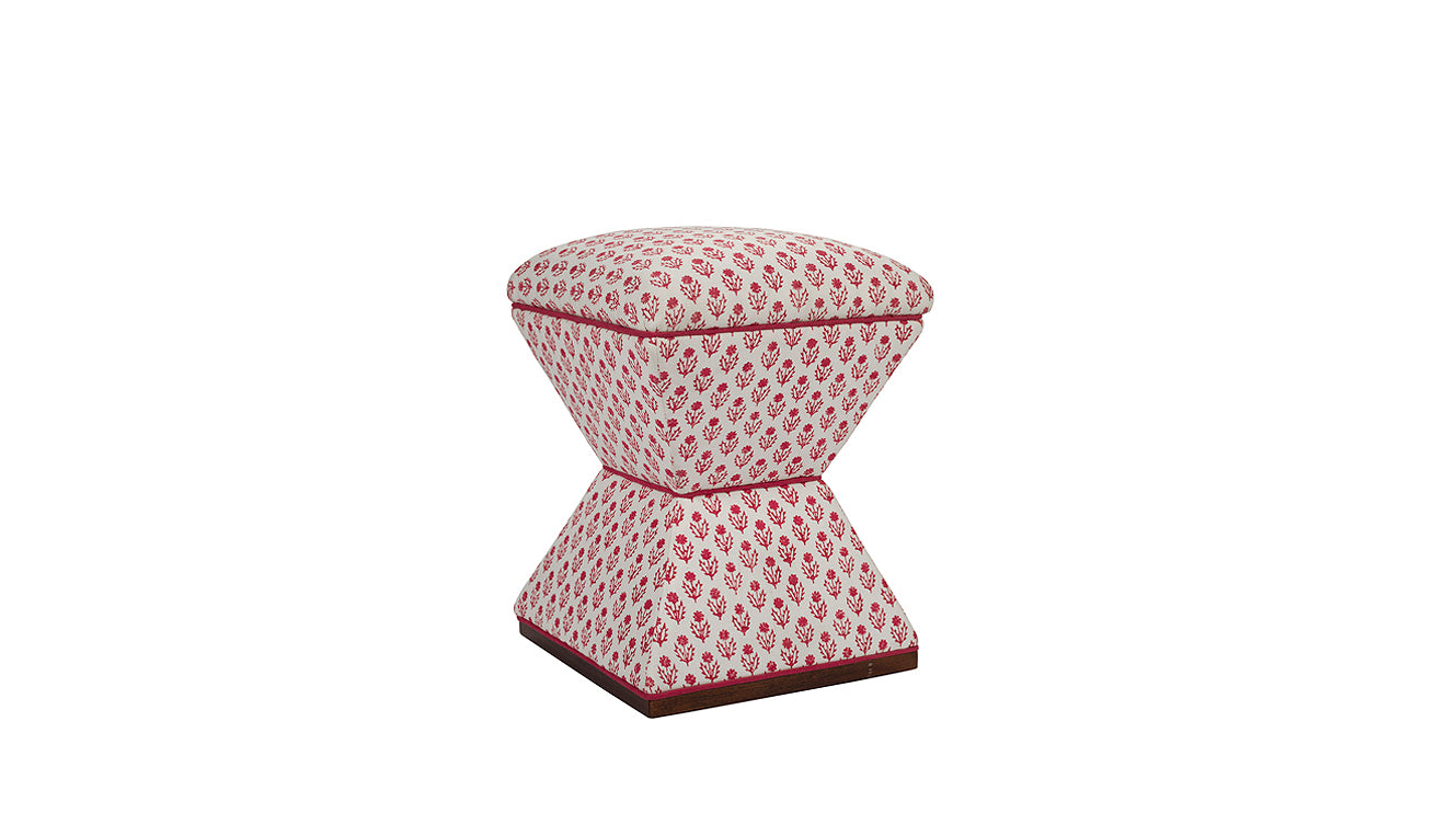 David Seyfried Waisted Stool in red and white fabric
