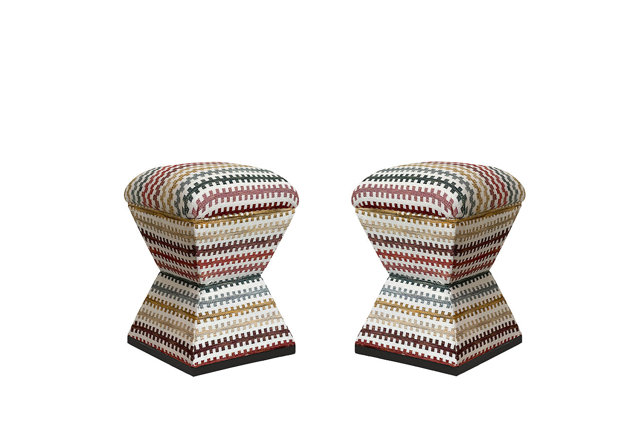 David Seyfried Waisted Stools in Jim Thompson Kasbah Spice fabric. Showroom Clearance.