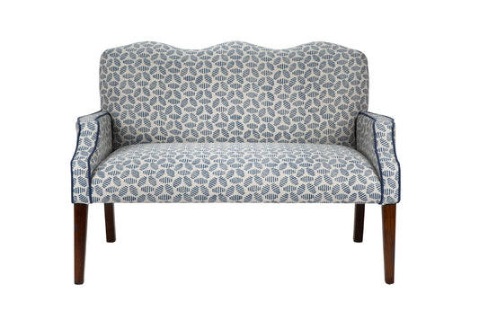 David Seyfried Wave Bench in Baker Lifestyle Bumble Bee Indigo fabric. Showroom Clearance 