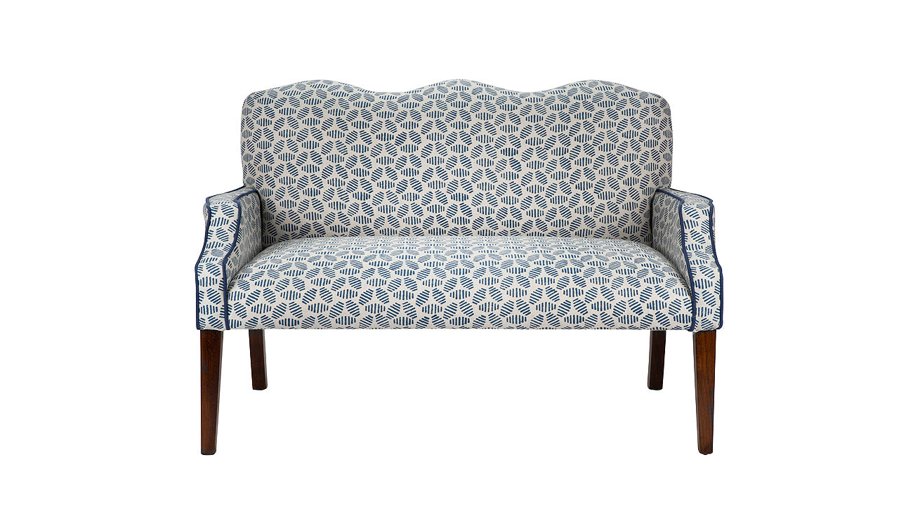 David Seyfried Wave Bench in Baker Lifestyle Bumble Bee Indigo fabric