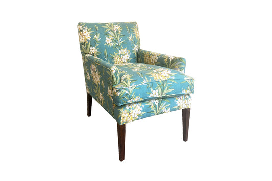 David Seyfried Wardour chair with seat cushion in Jean Monroe Oleander fabric. Showroom clearance.